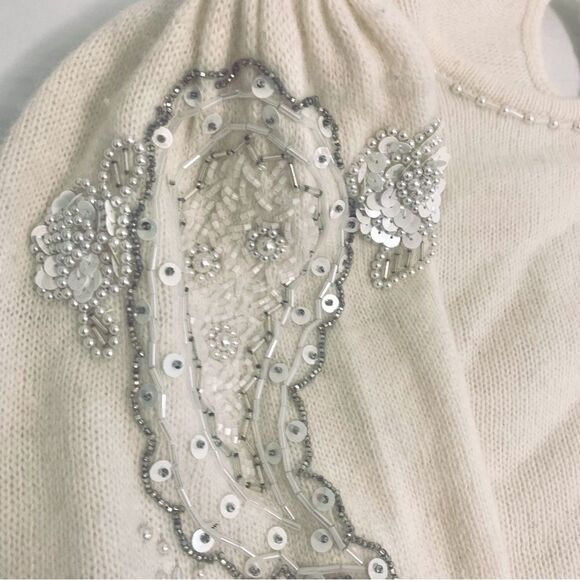 Marisa Christina Cream Sweater with Sequin Details Vintage Romantic Bridal - Picture 5 of 15